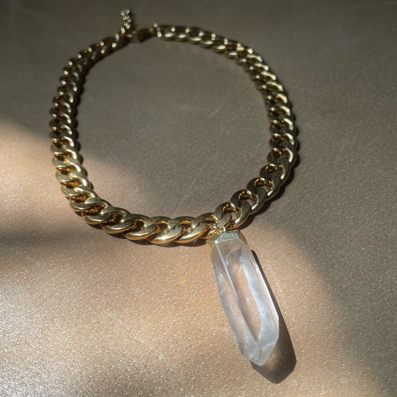 💎 Quartz crystal stone chunky curb chain necklace gold statement layering boho - Picture 4 of 9
